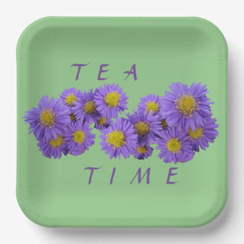 Michaelmas Daisy Cust Green Square Paper Plate