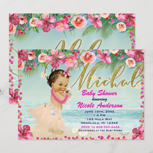 MICHAL Aloha Baby Shower Hawaiian Retro Beach  Invitation (Front/Back)