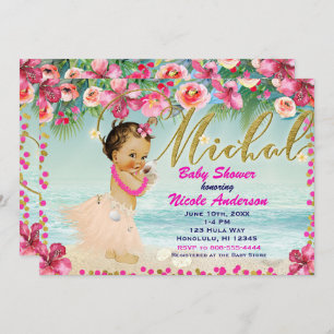 MICHAL Aloha Baby Shower Hawaiian Retro Beach Invitation
