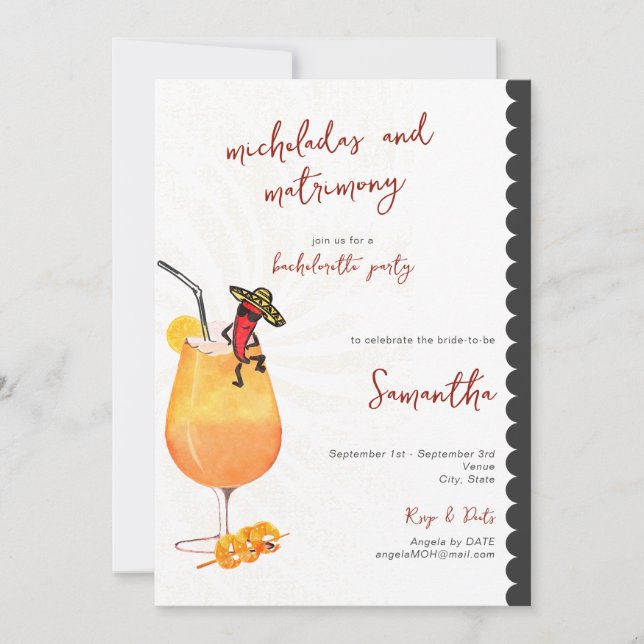 Micheladas & Matrimony Mexican Fiesta Bachelorette Invitation (Front)