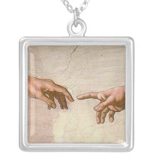 Michelangelo Creation Adam God Art Silver Plated Necklace