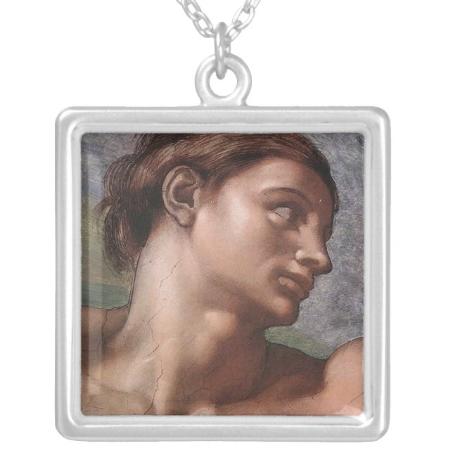 Michelangelo Creation Adam God Art Silver Plated Necklace (Front)