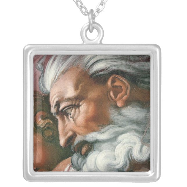Michelangelo Creation Adam God Art Silver Plated Necklace (Front)