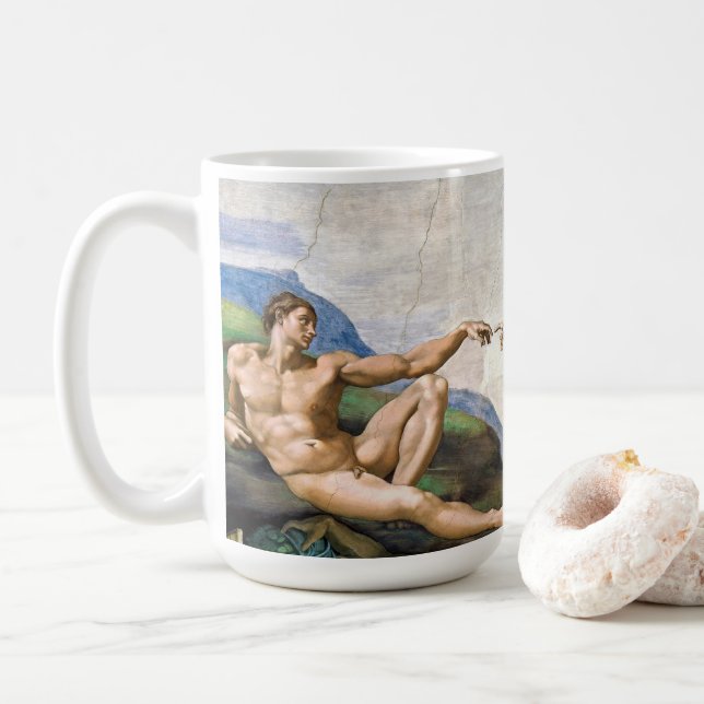 Michelangelo Creation of Adam Fine Art Coffee Mug (With Donut)