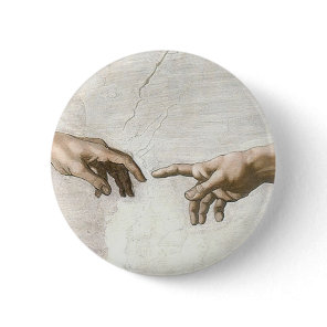 Michelangelo Creation of Adam Hands Fine Art Button