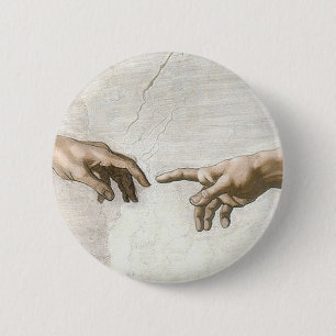 Michelangelo Creation of Adam Hands Fine Art Button
