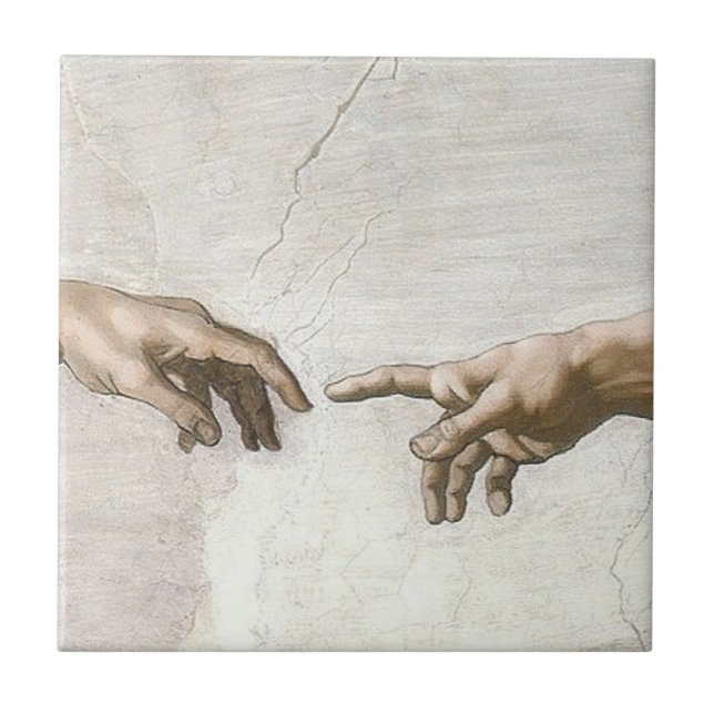Michelangelo Creation of Adam Hands Fine Art Ceramic Tile (Front)
