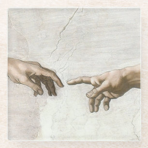 Michelangelo Creation of Adam Hands Fine Art Glass Coaster