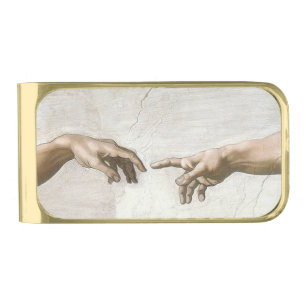 Michelangelo Creation of Adam Hands Fine Art Gold Finish Money Clip