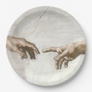 Michelangelo Creation of Adam Hands Fine Art Paper Plates