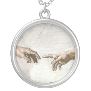 Michelangelo Creation of Adam Hands Fine Art Silver Plated Necklace