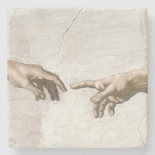 Michelangelo Creation of Adam Hands Fine Art Stone Coaster