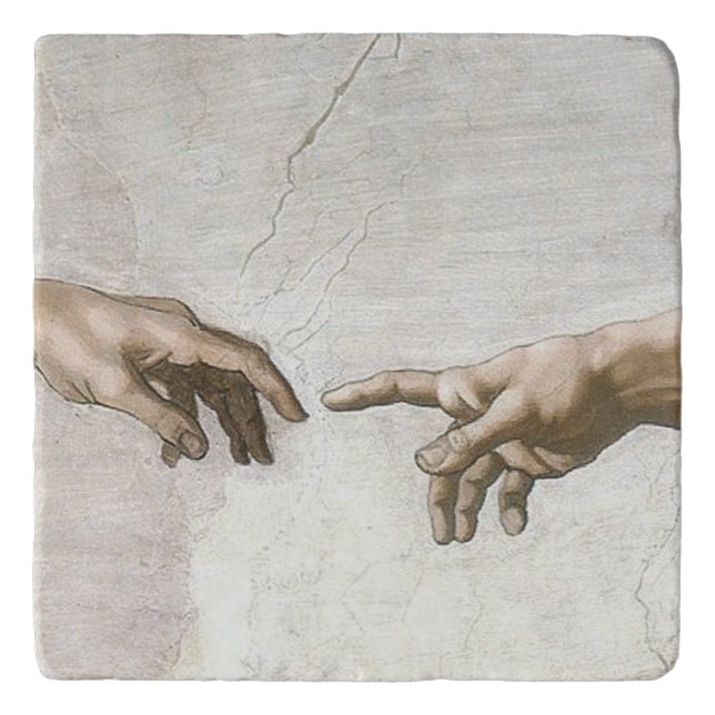 Michelangelo Creation of Adam Hands Fine Art Trivet (Front)