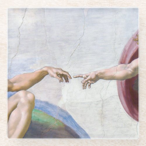 Michelangelo _ Creation of Adam Isolated Glass Coaster