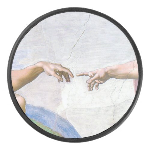 Michelangelo _ Creation of Adam Isolated Hockey Puck