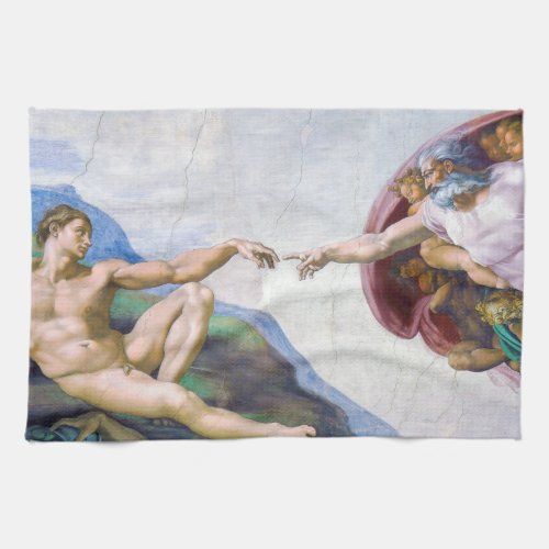 Michelangelo _ Creation of Adam Isolated Kitchen Towel