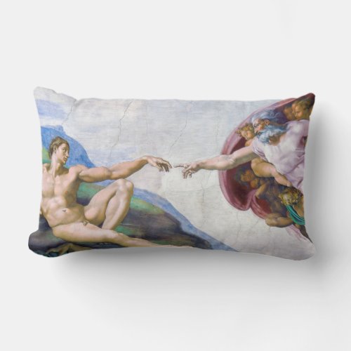 Michelangelo _ Creation of Adam Isolated Lumbar Pillow