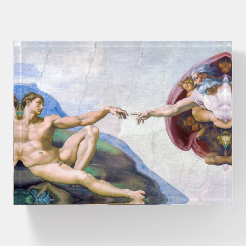 Michelangelo _ Creation of Adam Isolated Paperweight