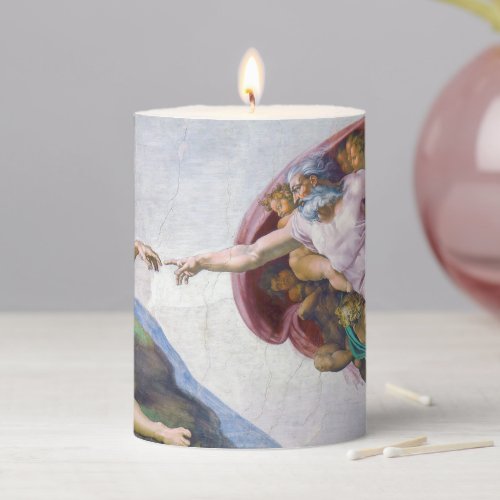 Michelangelo _ Creation of Adam Isolated Pillar Candle