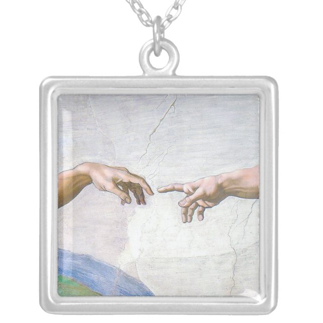 Michelangelo - Creation of Adam Isolated Silver Plated Necklace (Front)