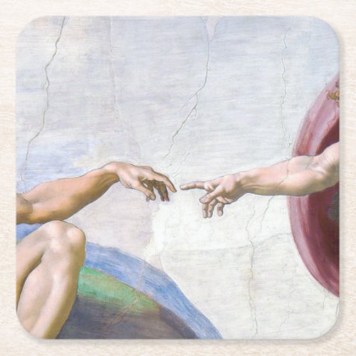 Michelangelo _ Creation of Adam Isolated Square Paper Coaster