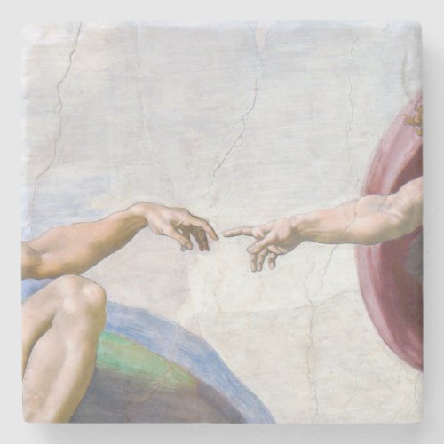 Michelangelo _ Creation of Adam Isolated Stone Coaster