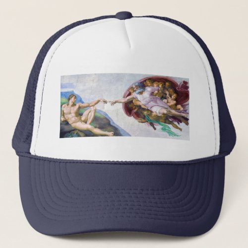 Michelangelo _ Creation of Adam Isolated Trucker Hat