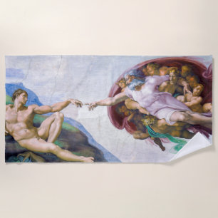 Michelangelo - Creation of Adam, Sistine Chapel's Beach Towel