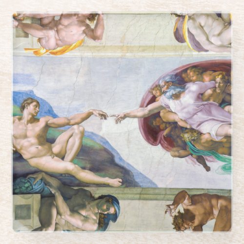 Michelangelo _ Creation of Adam Sistine Chapels Glass Coaster