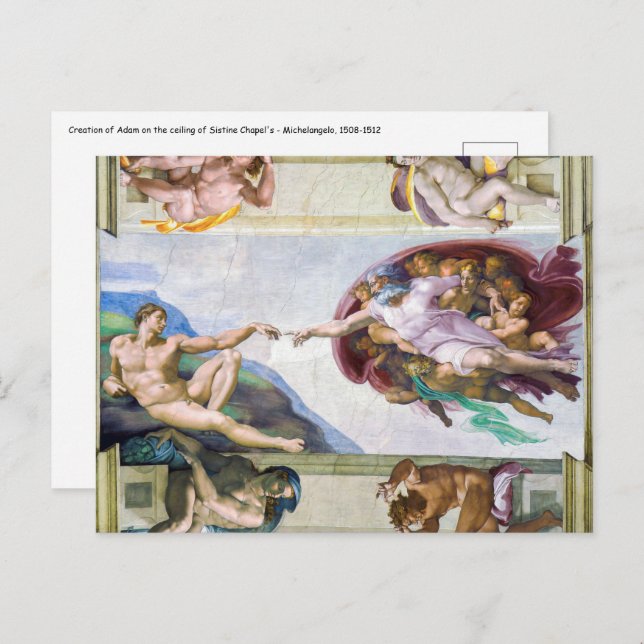 Michelangelo - Creation of Adam, Sistine Chapel's Postcard (Front/Back)
