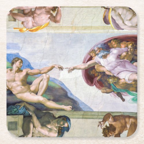 Michelangelo _ Creation of Adam Sistine Chapels Square Paper Coaster