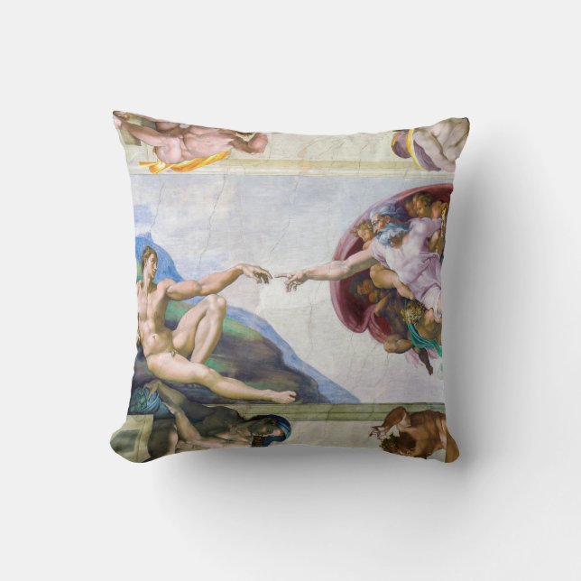Michelangelo - Creation of Adam, Sistine Chapel's Throw Pillow (Front)