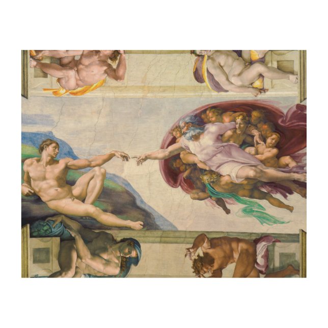 Michelangelo - Creation of Adam, Sistine Chapel's Wood Wall Art (Front)