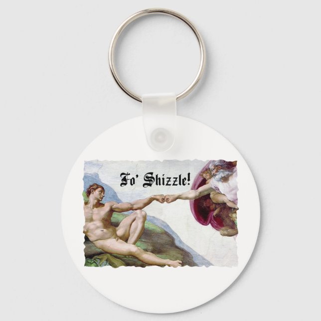 Michelangelo Creation Of Man Fist Bump Fo Shizzle Keychain (Front)