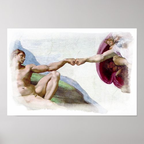 Michelangelo Creation Of Man _ God Adam Fist Bump Poster