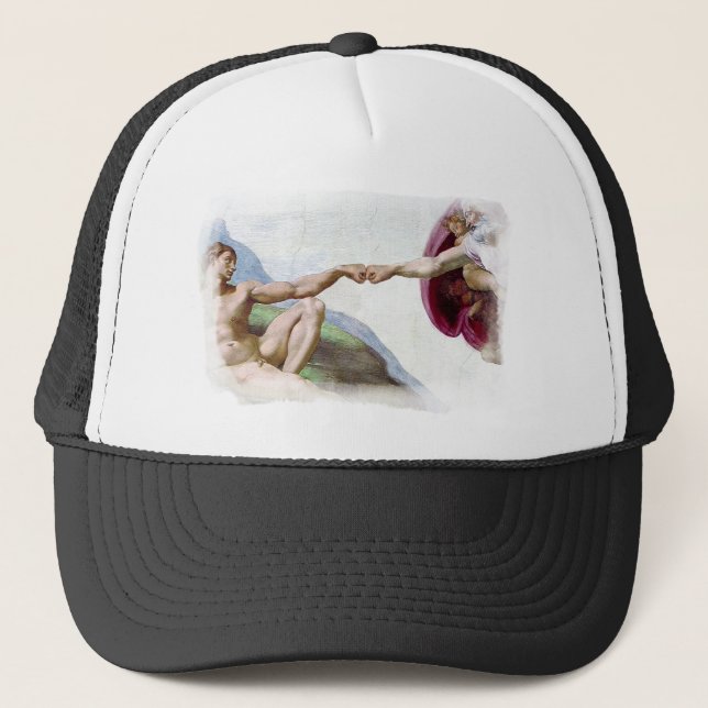 Michelangelo Creation Of Man - God Adam Fist Bump Trucker Hat (Front)