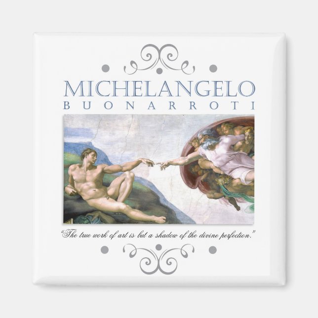 Michelangelo Creation of Man Painting with Quote Magnet (Front)