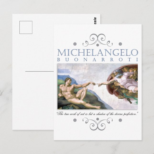 Michelangelo Creation of Man Painting with Quote Postcard (Front/Back)