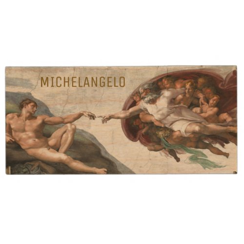 Michelangelo Creation of Man Vintage Art Wood Flash Drive