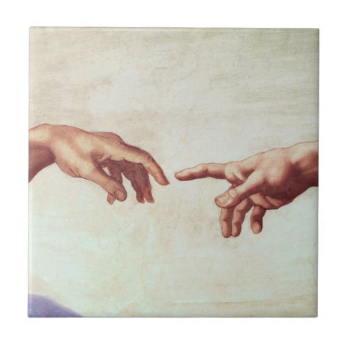 Michelangelo Hands Ceramic Tile