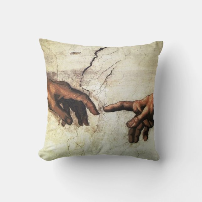 Michelangelo hands vintage art throw pillow (Front)
