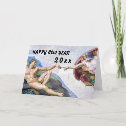 Michelangelo _ Happy New Year  Creation of Adam Holiday Card