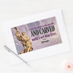 Michelangelo Inspirational Quote "Angel carved" Rectangular Sticker