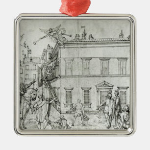 Michelangelo on horseback, visiting an artist metal ornament