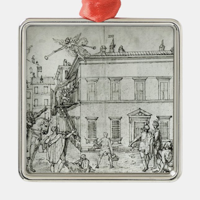 Michelangelo on horseback, visiting an artist metal ornament (Front)