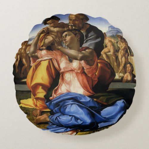 Michelangelo s Doni Tondo or Doni Madonna Round Pillow