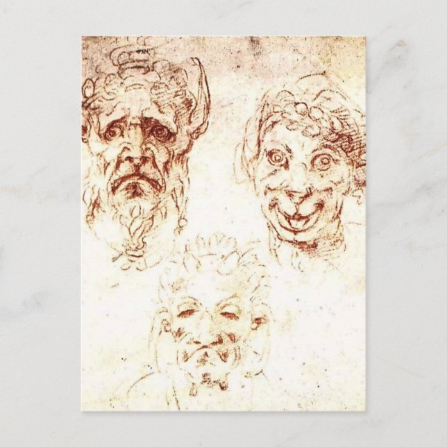 Michelangelo- Studies of Grotesques Postcard (Front)