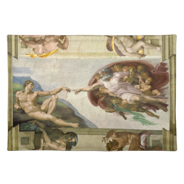 Michelangelo's Creation of Man (Creation of Adam) Cloth Placemat (Front)