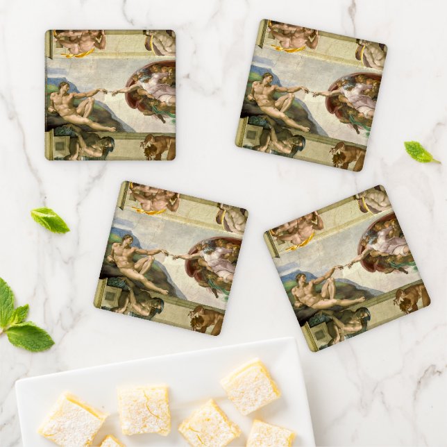 Michelangelo's Creation of Man (Creation of Adam) Coaster Set (In Situ)