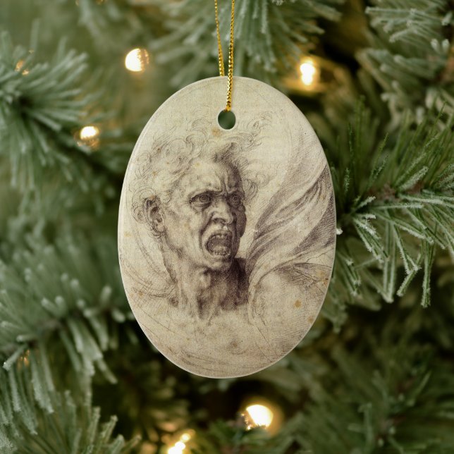 Michelangelo's Damned Soul, Head of a Man Ceramic Ornament (Tree)